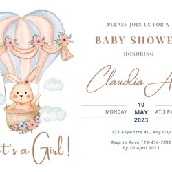 Worthy Free Custom Printable Baby Shower Card Templates Eng Blue Tan Cute Rabbit Flying Air Invitation