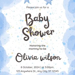Cool Invitation Cards Templates For Baby Shower Blue Watercolor