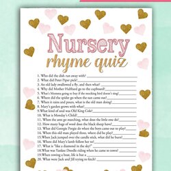 Brilliant Baby Shower Game Nursery Rhyme Quiz Pink Gold Hearts Free Games Choose Board Printable