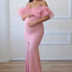 Superior Elegant Pink Off The Shoulder Maternity Gown Baby Shower Dress Black