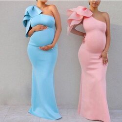 The Highest Quality Maternity One Shoulder Short Sleeve Full Length Dress Baby Shower Dresses Choose Board
