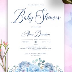 Swell Paper Party Supplies Blue Baby Shower Printed Or Printable Floral Invitation Template
