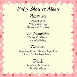 Outstanding Simple Menus For Baby Showers Best Home Design Ideas