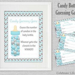 Tremendous Baby Shower Printable Game Candy Bottle Guessing Sign Jar Boy Tags Gray Aqua Man Little Request