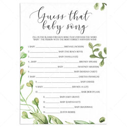 Terrific Guess That Song Baby Shower Game With Green Leaves Printable Instant