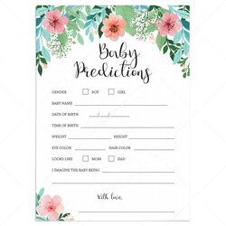 Swell Printable Baby Prediction Game For Floral Themed Shower Predictions Cards Wishes Mimosa Keepsakes Boy