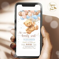 Editable Baby Shower Boy Teddy Bear Invitation We Can
