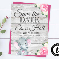 Spiffing Elephant Baby Shower Save The Date Pink