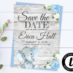 Out Of This World Elephant Baby Shower Save The Date Blue