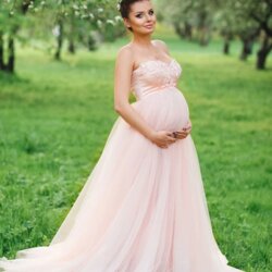 Admirable Baby Shower Peach Tulle Dress Maternity Lace Gown