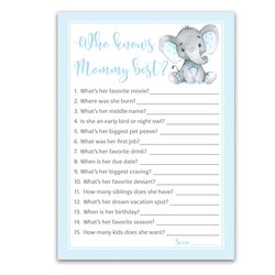 Spiffing Buy Blue Elephant Baby Shower Games Who Knows Mommy Best Pack Of