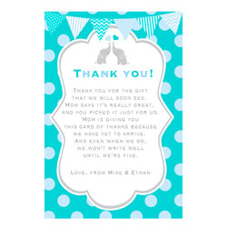 Superb Cards Teal Twins Elephant Thank You Note Baby Shower Pink The Cat