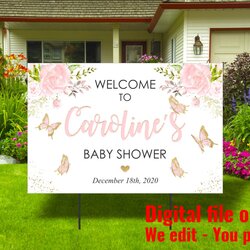 Supreme Baby Shower Yard Sign Gold Pink Butterfly