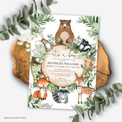 Exceptional Editable Woodland Baby Shower Invitation Cute Forest Greenery Wild