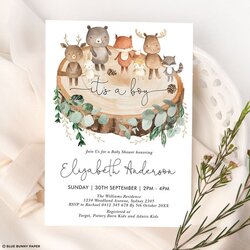 Outstanding Woodland Baby Shower Invitation Template Greenery Forest Animals