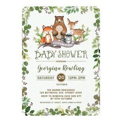 Supreme Green Woodland Baby Shower Invitation Forest Au