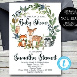 Marvelous Woodland Baby Shower Invitation Boy Editable Theme Invite