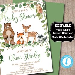Spiffing Woodland Baby Shower Invitation Template Editable Greenery Invitations