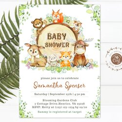 Superb Woodland Baby Shower Invitation Template Animals Forest