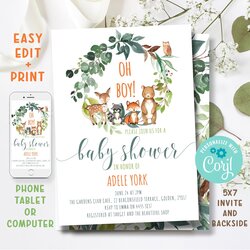 Smashing Editable Printable Boy Baby Shower Invitation Woodland Oh