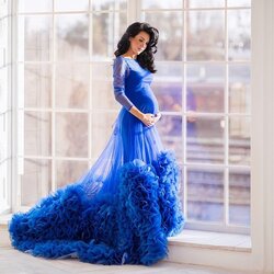 Royal Blue Woman Maxi Dress Baby Shower Maternity Pregnancy Puffy