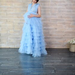 Spiffing Light Blue Maternity Dress For Baby Shower Long