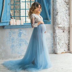 Super Baby Shower Dress Lace Top Light Blue Tulle Pregnant Wedding Dresses File Original