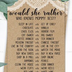 Superb Would She Rather Who Knows Mommy Best Baby Shower Game Rustic Games Unique Choose Board Bridal Enjoys