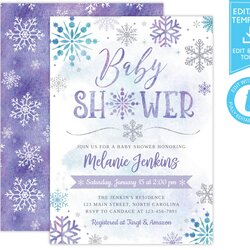 Magnificent Winter Wonderland Baby Shower Invitation Purple Silver Girl