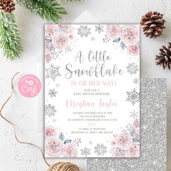 Exceptional Editable Winter Baby Shower Invitation Snowflakes Pink Invite