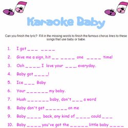 Sublime Karaoke Baby Shower Ideas And Ducky Games Game Lyrics Finish Answer Sheet Reveal Gender Girl