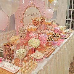 Admirable Pink And Gold Baby Shower Ideas Hip Rae Candy Buffet Party Table Food Tables Dessert Decorations