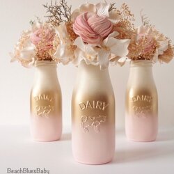 Baby Shower Centerpiece Vase Table Decor Girl Centerpieces Gold Decorations Bottle Pink Rose Milk Blush Party