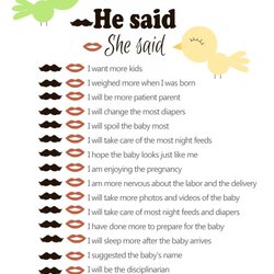 Fantastic Free Printable He Said She Baby Shower Game