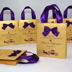 High Quality Baby Shower Bags With Satin Ribbon Handles Bow And Name Elegant