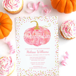 Pink And Gold Fall Pumpkin Baby Shower Invitations Print Creek Studio Inc Little Girl