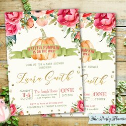 Admirable Two Pumpkins And Flowers Are On The Front Of This Wedding Party Card Invitations