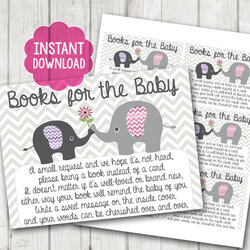 Swell Printable Bring Book Instead Of Baby Shower Inserts Girl Card Elephant Favor Chevron Invitation Instant