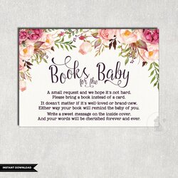 Supreme Baby Card Books Insert Shower Book Instead Bring Invitation Flower Floral Please Cards Chic Garden