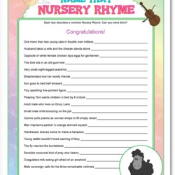 Champion Nursery Rhyme Quiz Baby Shower Game Printable Fill In