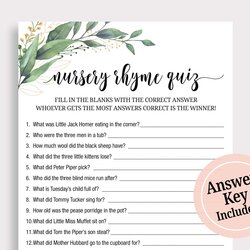 Superior Nursery Rhyme Game For Greenery Baby Shower Printable Virtual Mail