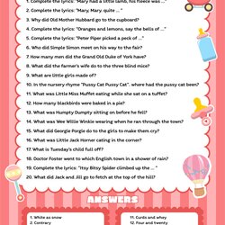 The Highest Standard Nursery Rhyme Baby Shower Games Free Game Answers