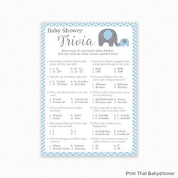 Brilliant Baby Shower Games Trivia Game Blue Printable Elephant Print Party