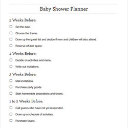 Fantastic Baby Shower Checklist Samples Sample Templates Template Planning