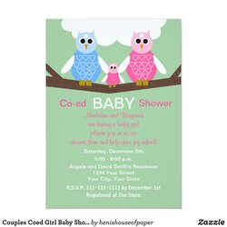 Couples Coed Girl Baby Shower Invitation Owls