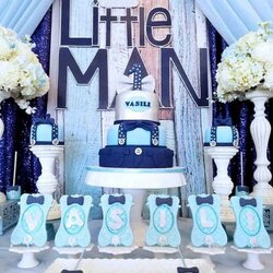Fantastic Baby Shower Ideas For Boys Boy Themes Little Celebration Decorations First Man Silver Blue Cute
