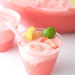 Marvelous Cup Of Pink Strawberry Sherbet Punch With Lemons And Basil Customize