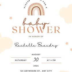 Virtual Rainbow Baby Shower Girls Invitations Beige Modern Cute Invitation