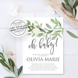 Cool Oh Baby Shower Invitation Template Editable Instant Download