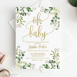 Marvelous Greenery Baby Shower Invitation Oh Gold